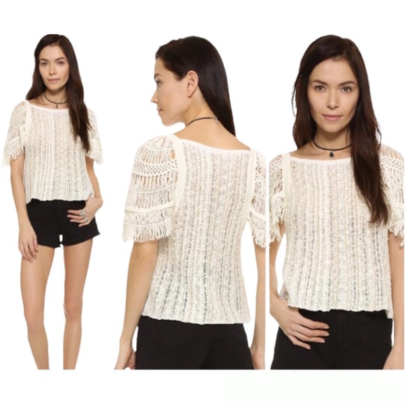 Free People Blackbird Macrame Open Knit Boho Blouse Ivory Combo XS NWT - Picture 11 of 11